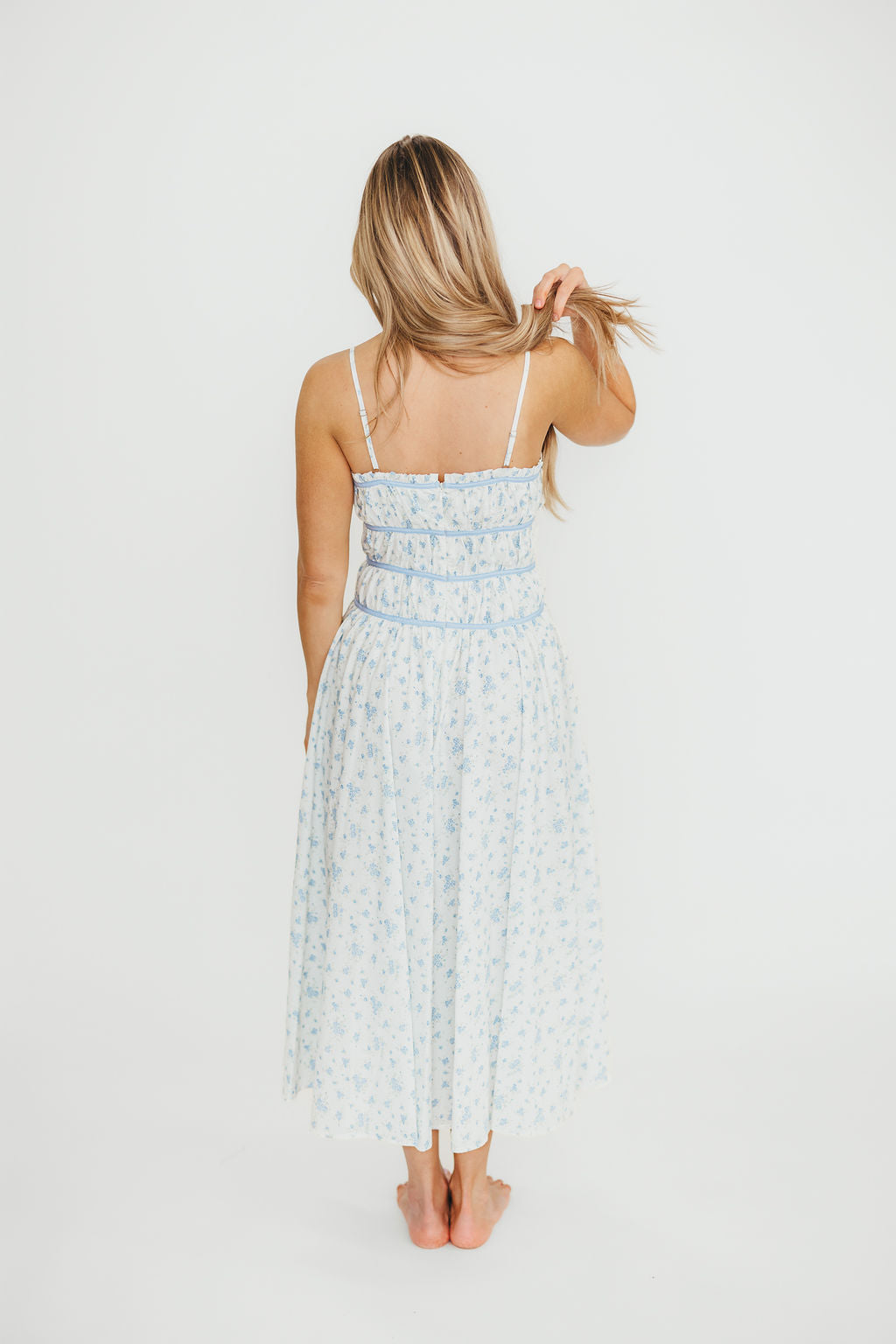 Vanessa Blue Midi Dress for Women - Elegant Flowy Summer Dress for Casual Wear, Office, and Special Occasions