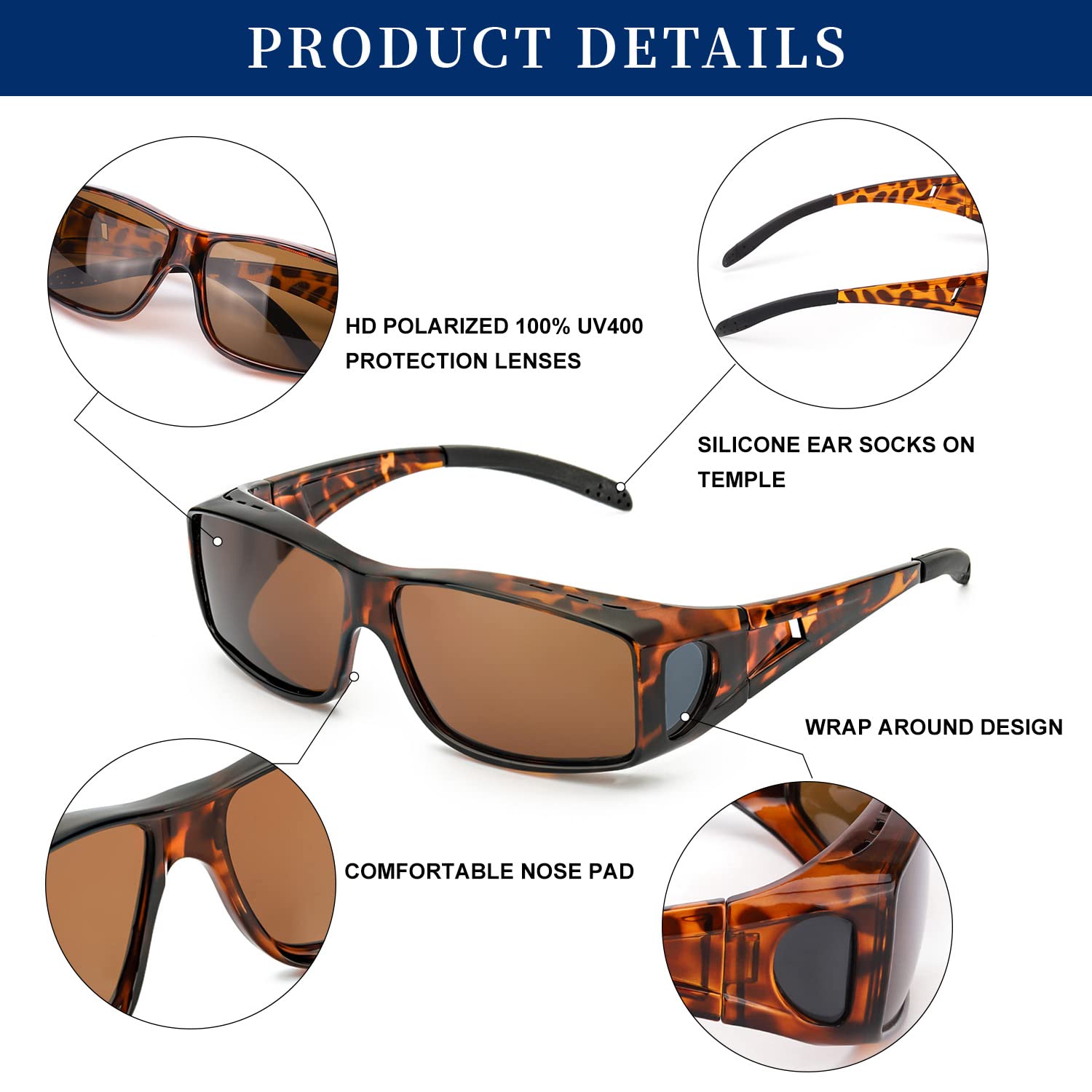 LVIOE Polarized Wrap Around Sunglasses for Men & Women - UV Protection Over Glasses Fit Over Prescription Eyewear - Perfect for Driving, Fishing & Outdoor Activities