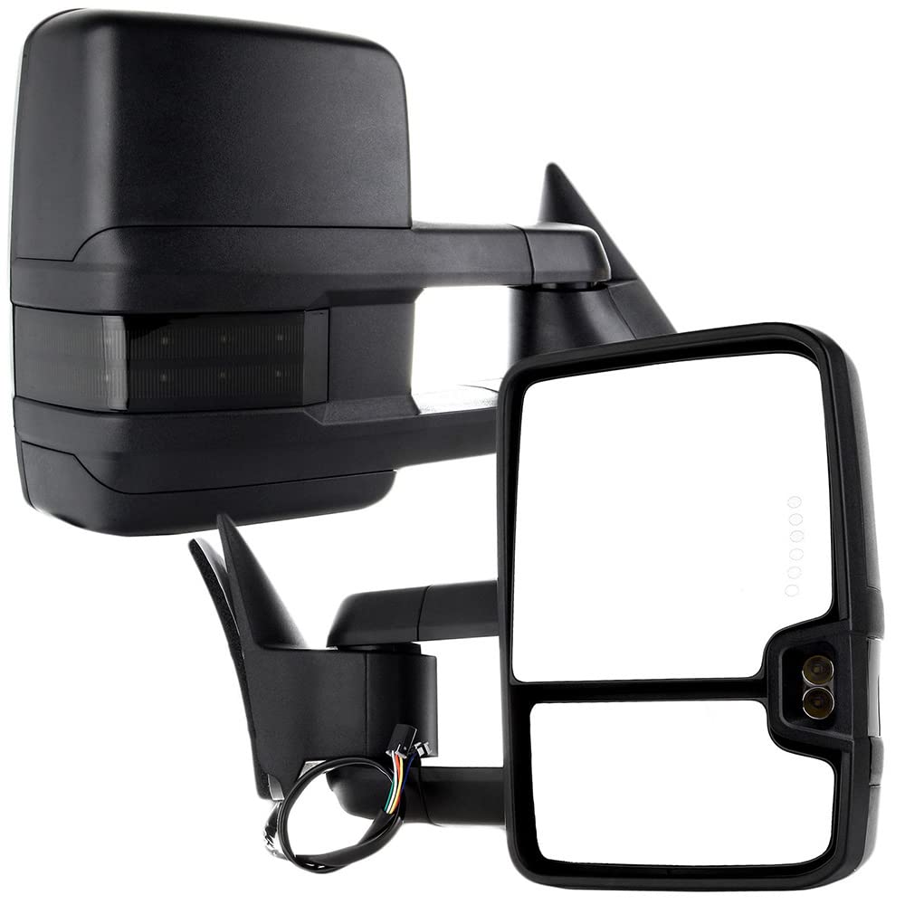 FINDAUTO Power Heated Towing Mirrors for Chevy GMC C1500/K1500 1988-1998 - Driver & Passenger Side Adjustable LED Turn Signal Mirrors with Black Cap | Perfect for Heavy-Duty Towing, Winter Driving & Enhanced Safety