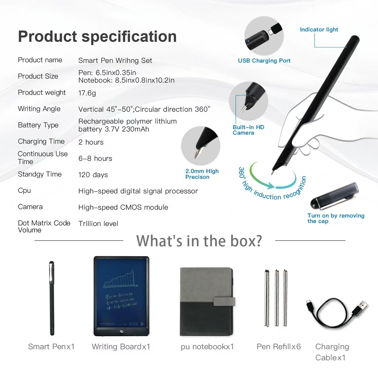 Smart Digital Pen and Notebook Set - Real-Time Sync, Handwriting to Text Conversion, Cloud Storage & Sharing - Compatible with Android & iOS - Perfect for Business Meetings, College Lectures & Creative Note-Taking