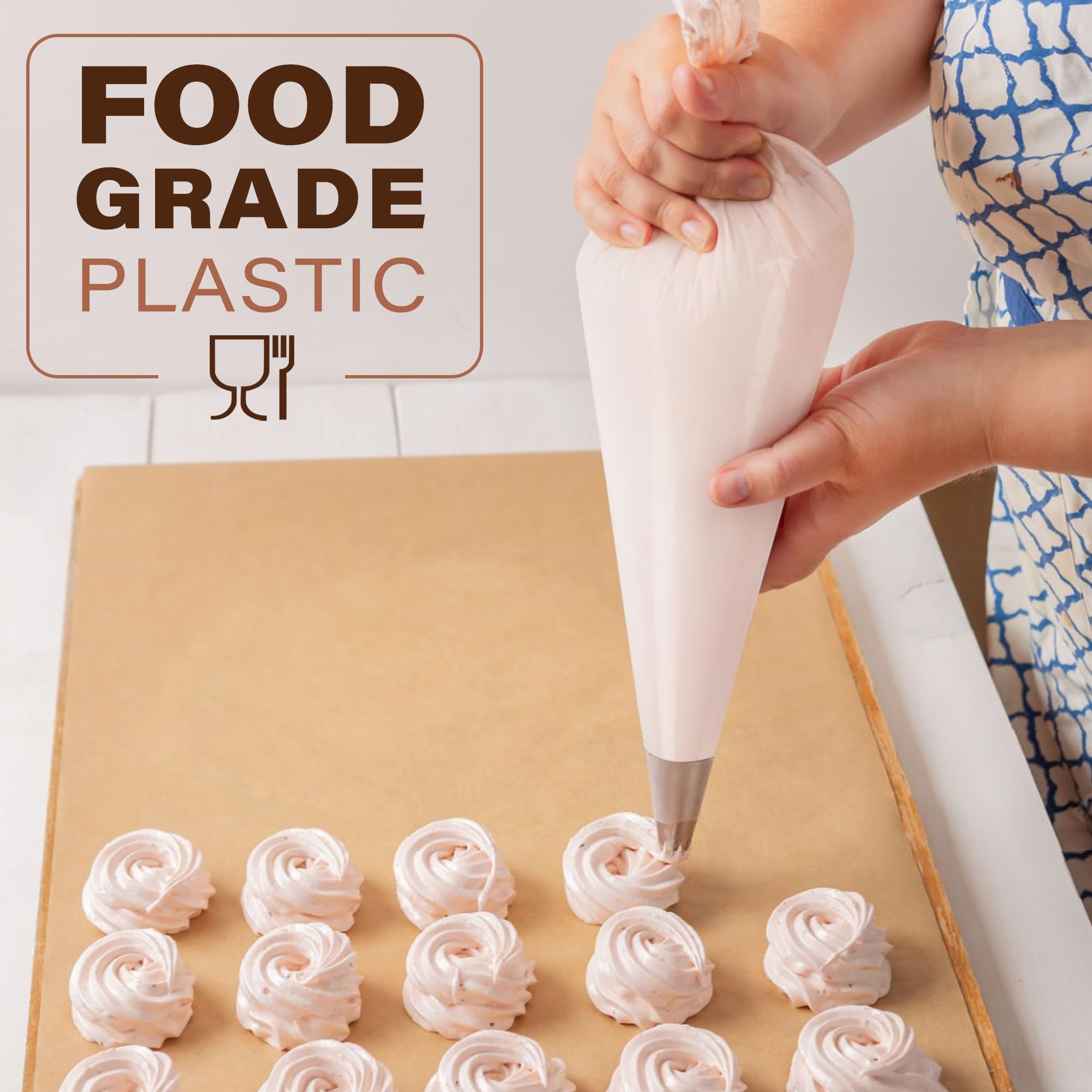 LotFancy 18 Inch Disposable Piping Bags - Pack of 100 Extra Thick Anti-Burst Pastry Bags with 5 Clips - Professional Cake Decorating Supplies for Cupcakes, Cookies, Frosting & Dessert Decoration - Perfect for Home Baking, Party Treats & Bakery Business