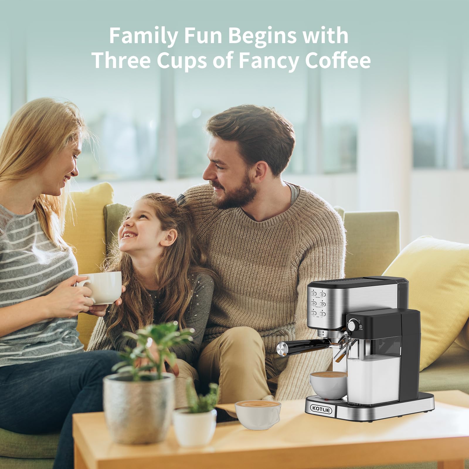 KOTLIE Automatic Espresso Coffee Machine with Milk Frother - 20Bar Pressure, Dual Heat System (1350W & 900W), ESE Pod Compatible for Espresso/Cappuccino/Latte - Perfect for Home, Office & Coffee Shops (120V, Metal)