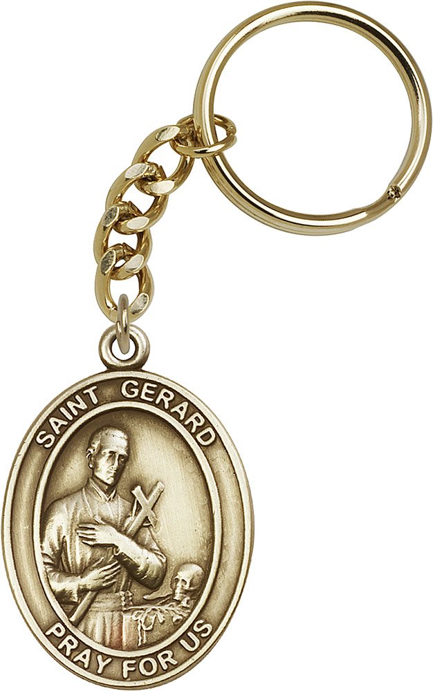 Bonyak Antique Gold-Plated St. Gerard Keychain - 1 7/8 x 1 1/4 Inch Religious Jewelry - Perfect for Catholic Gifts, Prayer Accessories & Everyday Carry