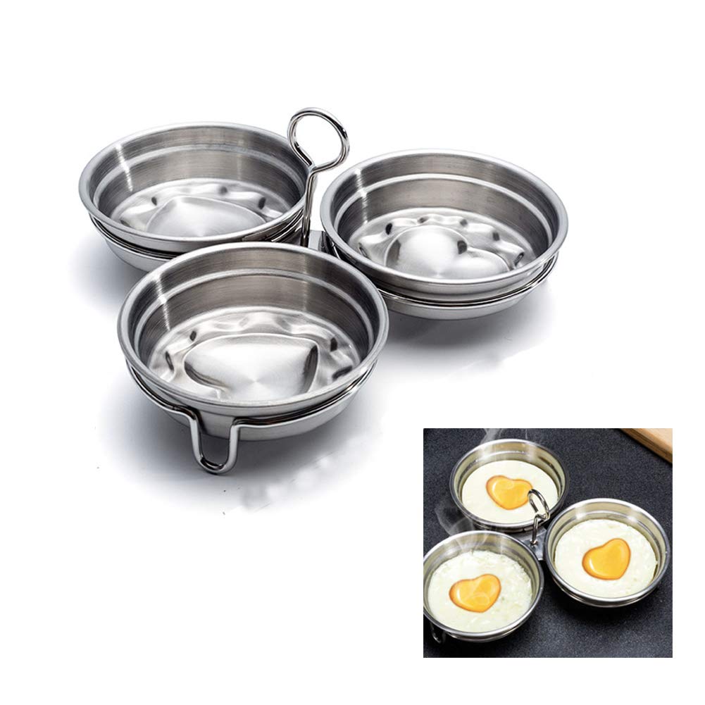 Premium Stainless Steel Egg Poacher Set - 3 Nonstick Poached Egg Maker Cups with Steamer Rack for Microwave & Stovetop - Perfect for Breakfast, Brunch & Healthy Cooking