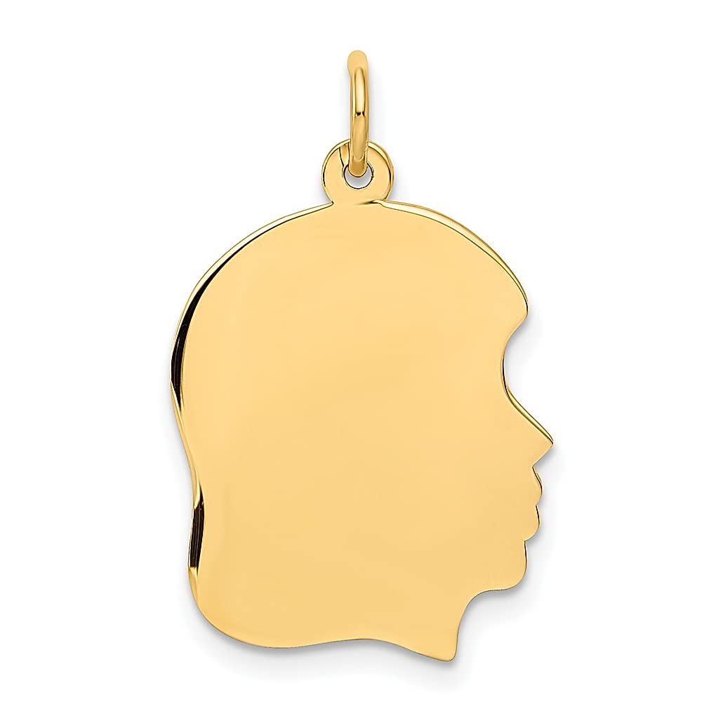 10K Yellow Gold Engravable Girl Head Charm Pendant Necklace - Medium .018 Gauge, Right-Facing Design - Perfect Baby Keepsake, Fine Jewelry Gift for Women, Her, Mom | Ideal for Birthdays, Christenings & Mother's Day Gifts