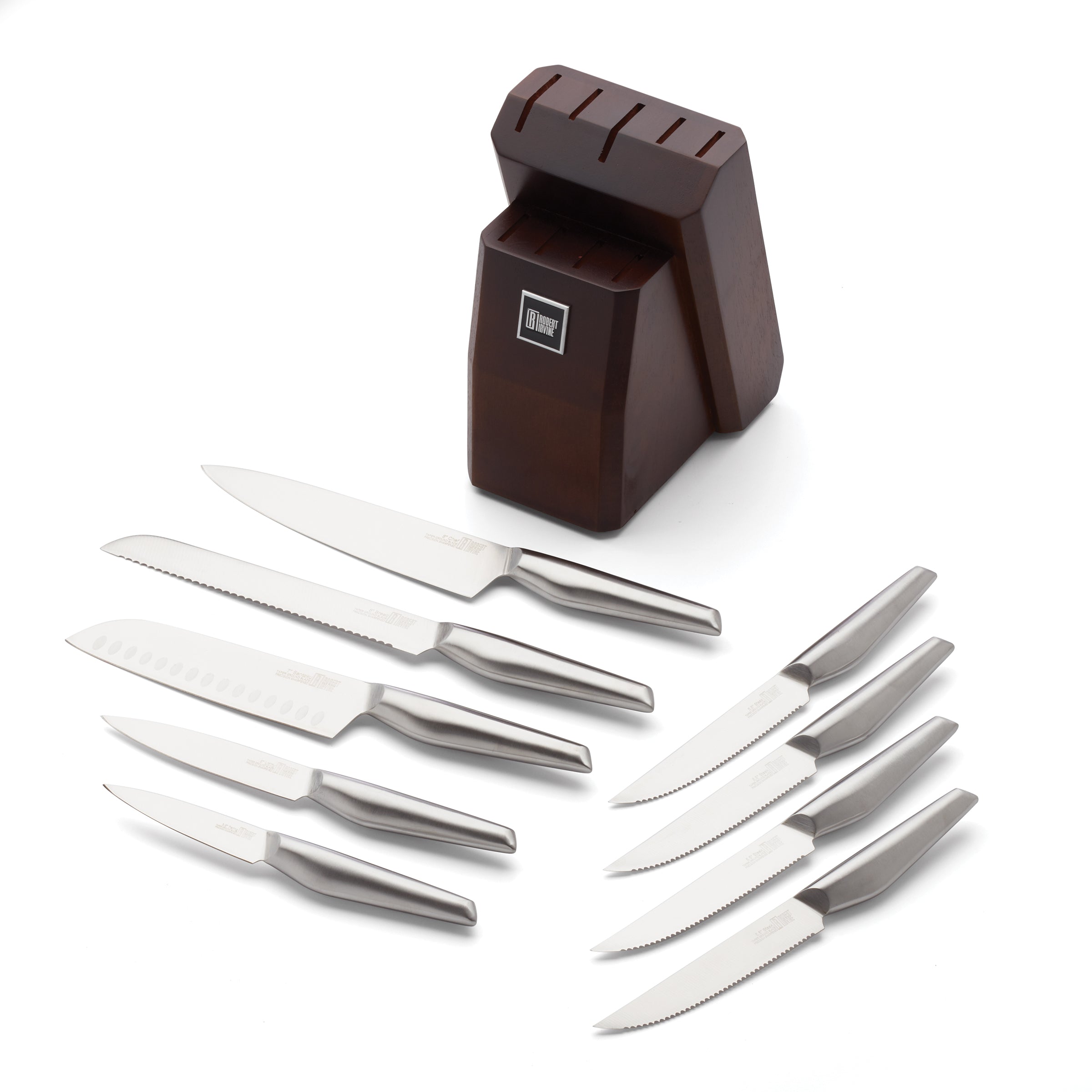 Premium Robert Irvine 10-Piece Stainless Steel Knife Block Set - Silver - Perfect for Home Kitchen, Professional Chefs & Gift Giving