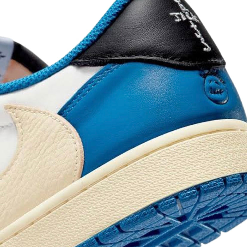 Travis Scott x Fragment x Air Jordan 1 Low OG SP Sneakers - White Black Royal Sail Colorway - Limited Edition Basketball Shoes for Streetwear & Sneaker Collectors