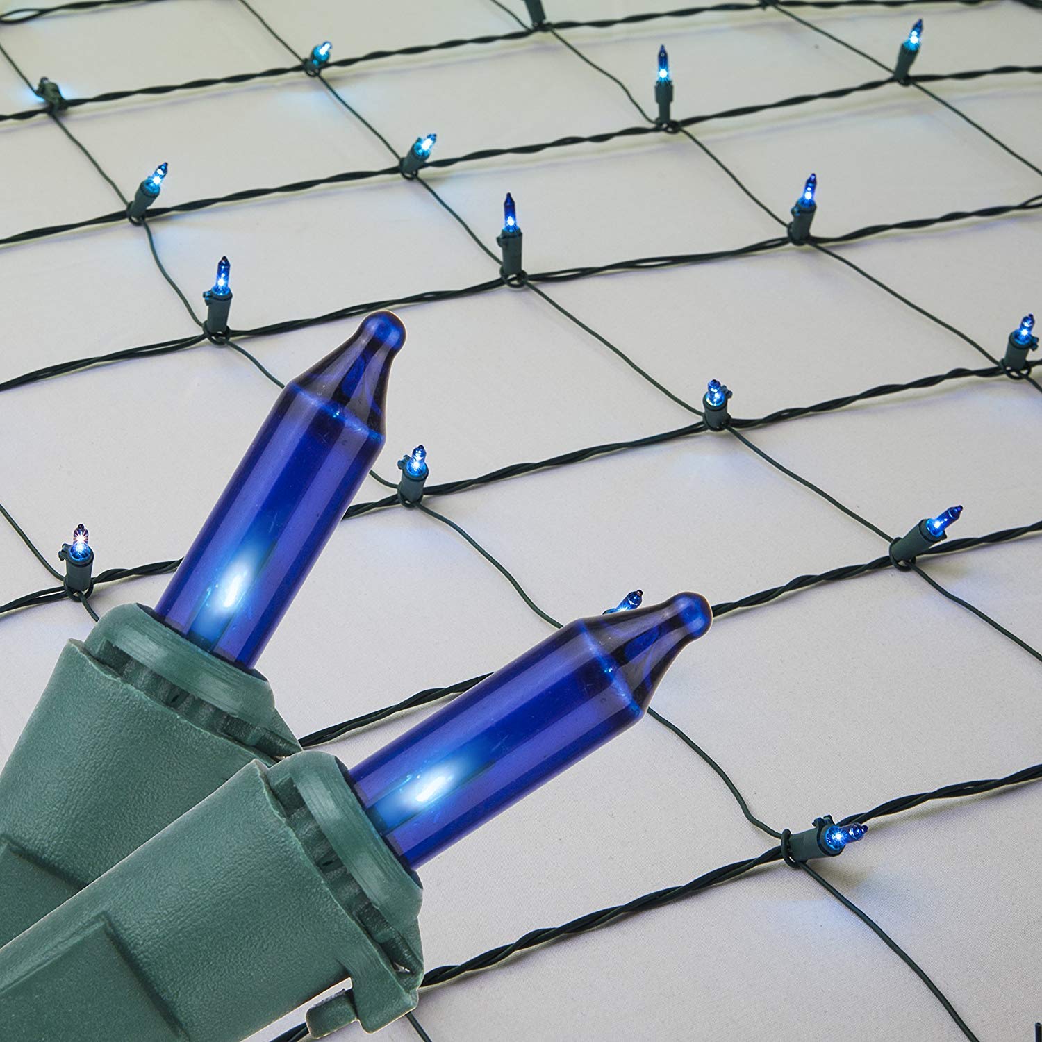 Blue Christmas Net Lights - 4’x6’ Outdoor Warm White LED Net Lights with 150 Lights on Green Wire for Holiday Decorations | Perfect for Trees, Bushes, and House Exteriors