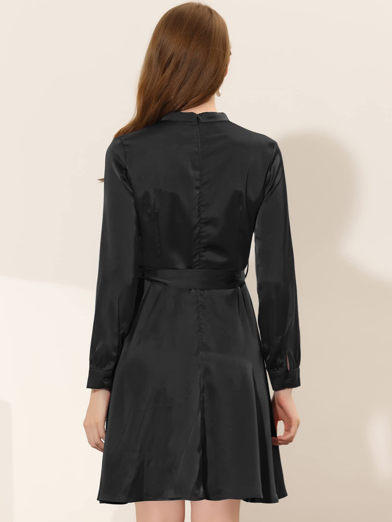 Allegra K Women's Elegant Satin A-Line Dress with Keyhole Tie Waist - Perfect for Work, Office, and Formal Occasions