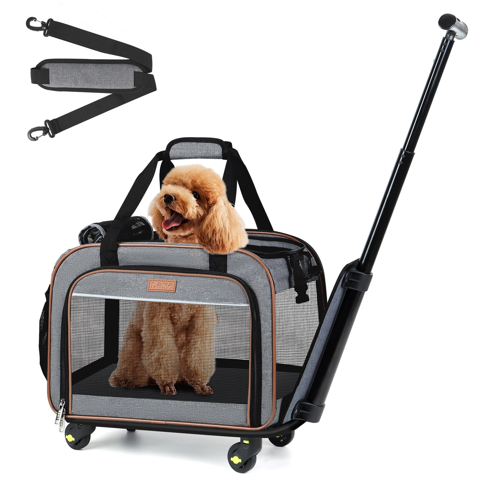 Airline Approved Rolling Pet Carrier for Dogs & Cats - Wheeled Pet Travel Carrier with Telescopic Handle, Grey | Perfect for Air Travel, Vet Visits & Outdoor Adventures