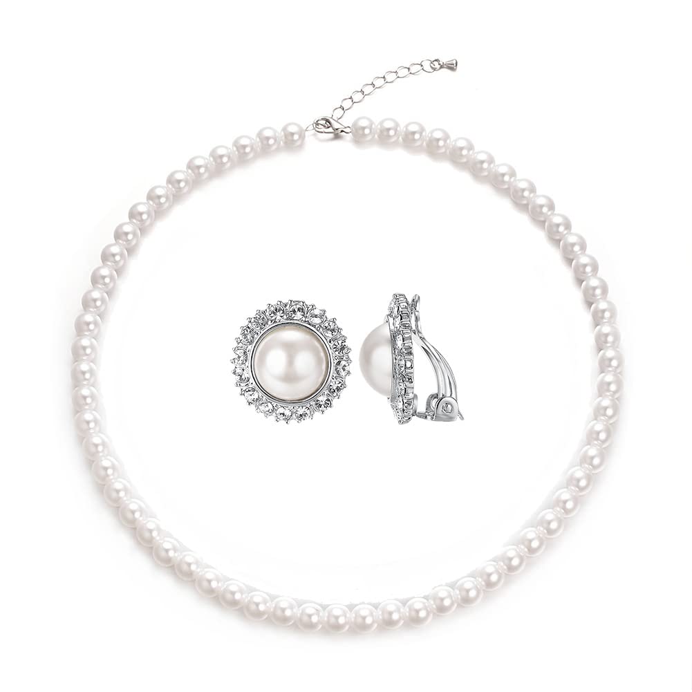 8mm 10mm Faux Pearl Jewelry Set - Necklace & Earrings for Women in White & Black, Perfect for Weddings & Gifts