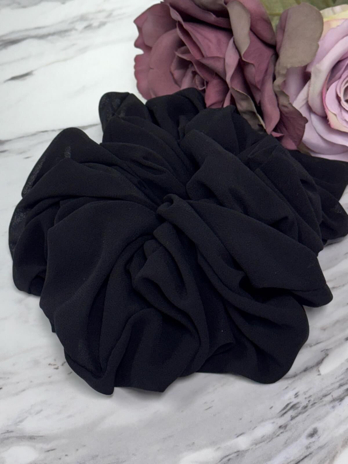 Black Chiffon Hijab Scrunchie - Soft Muslim Headband for Women - Perfect for Daily Wear, Prayer, and Special Occasions