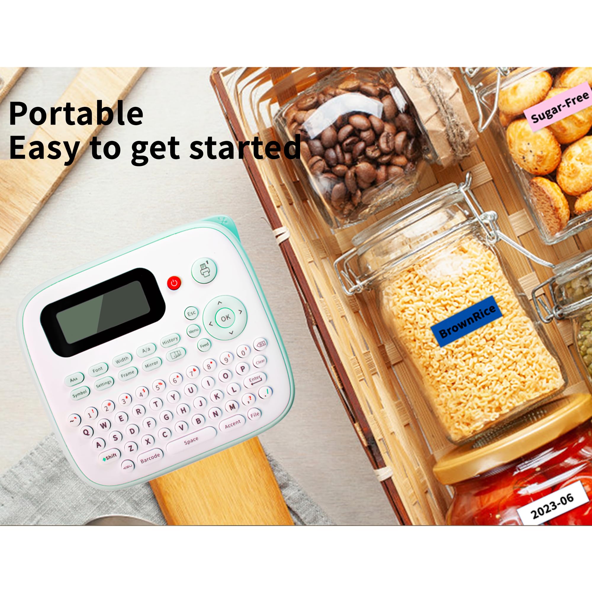D210S Portable Label Maker Machine with QWERTY Keyboard - Handheld Easy Label Printer for Kids, Home, Office & School Organization - Perfect for DIY Projects, Small Business Labeling & Classroom Supplies