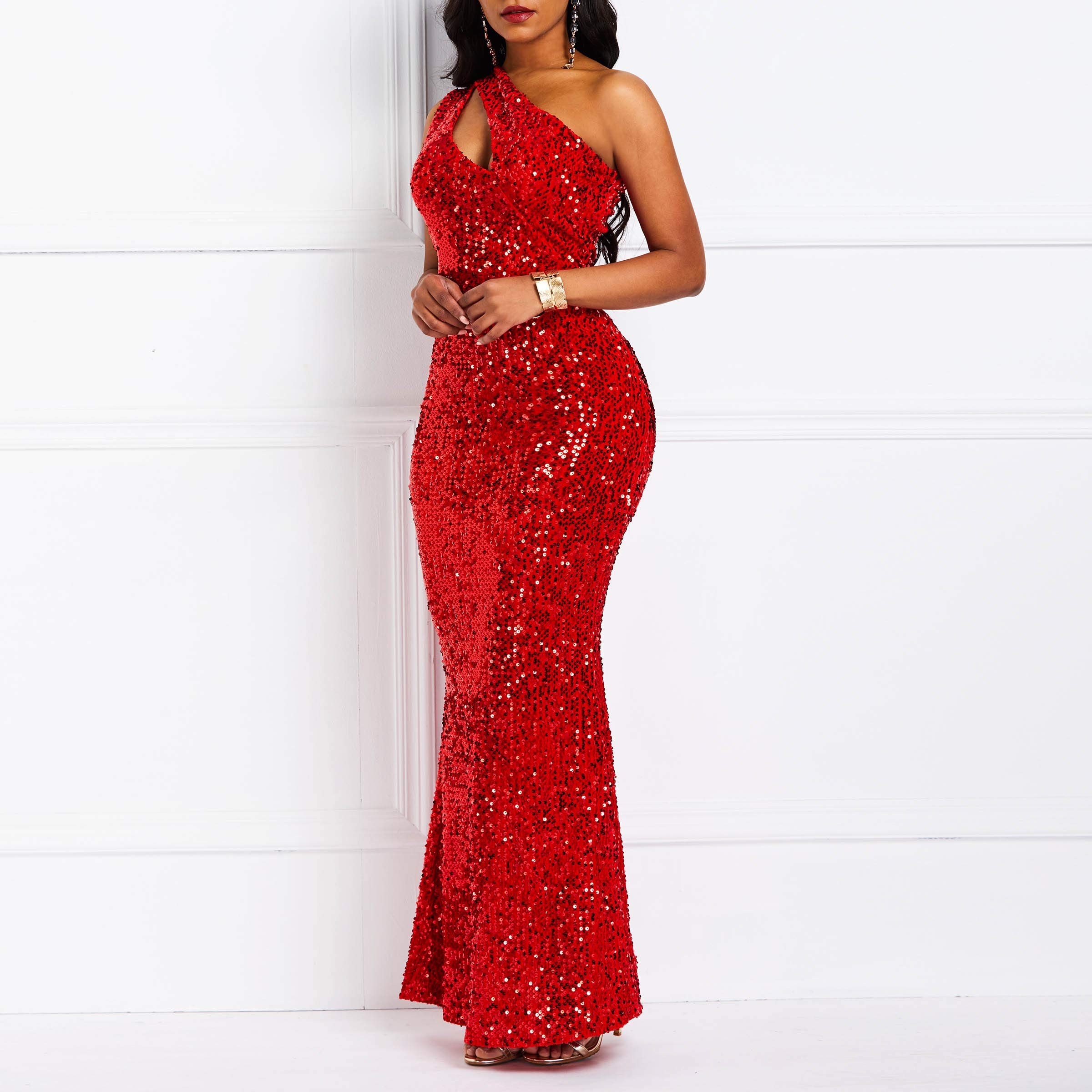 VERWIN Sequin Mermaid Maxi Dress for Women - Sleeveless V-Neck Bodycon Party Gown with Slit | Perfect for Evening Events, Prom, Cocktail Parties & Special Occasions