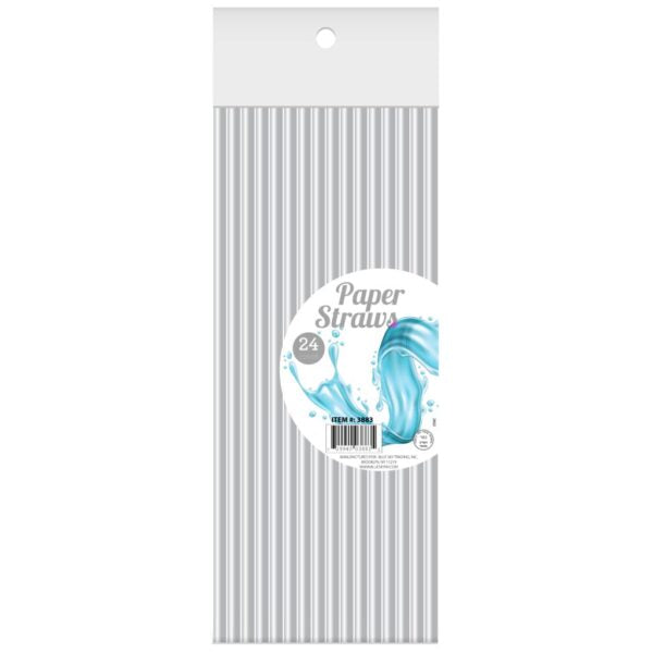 Eco-Friendly Silver Paper Straws 24 Pack - Biodegradable & Disposable Drinking Straws for Parties, Cocktails, Smoothies, and Home Use