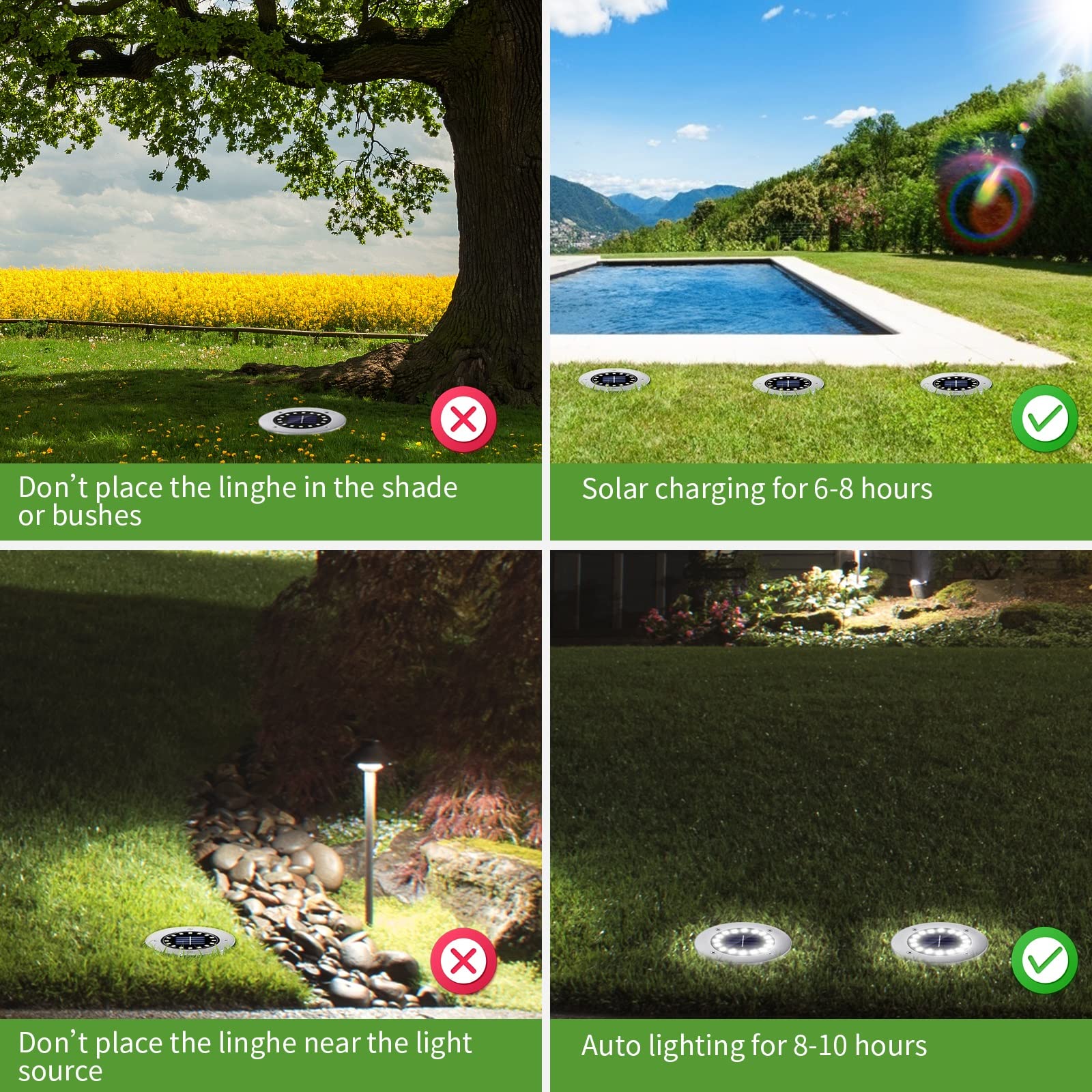 NFESOLAR 16 LED Solar Lights Outdoor Waterproof - Bright Solar Pathway Lights for Yard, Garden, Lawn, Walkway & Driveway (8 Pack White) - Perfect for Landscape Lighting & Nighttime Safety
