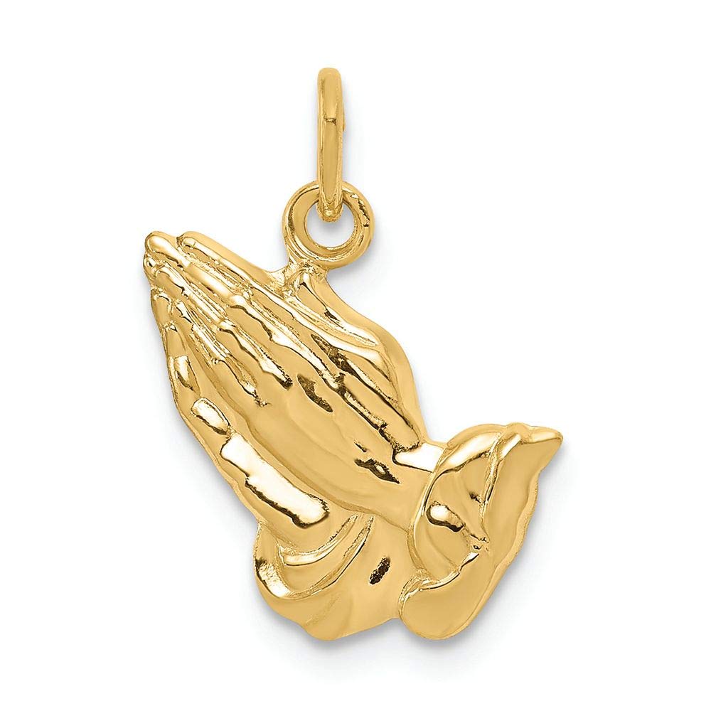 14K Yellow Gold Praying Hands Charm Pendant - Religious Jewelry for Women & Men - Perfect for Gifts, Baptism, First Communion & Daily Wear