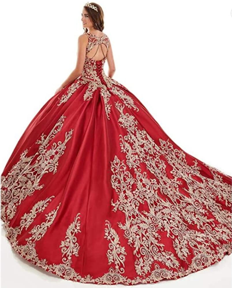 Elegant Quinceanera Dresses for Women - Lace Applique Spaghetti Straps Backless Ball Gown with Embroidery Details | Perfect for Sweet 16, Prom, Wedding & Formal Events