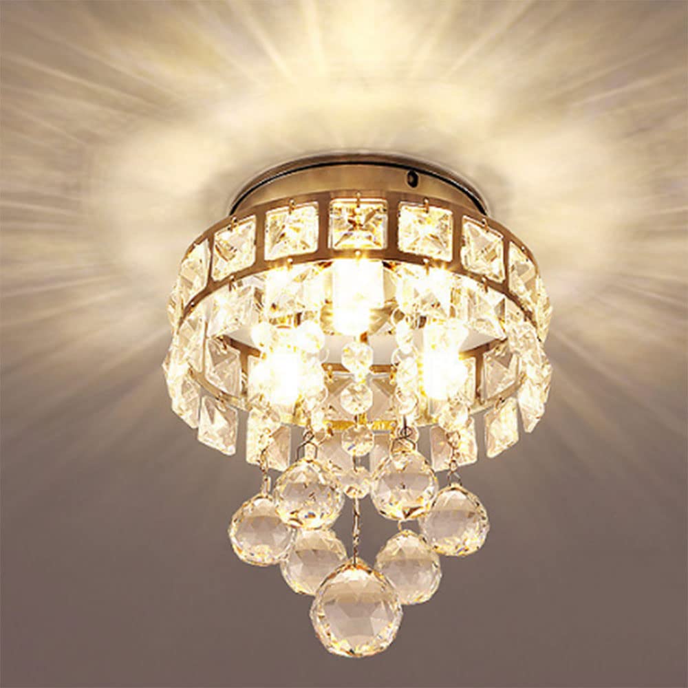 Nordic Crystal Semi Flush Mount Ceiling Light - Modern LED Aisle Lighting for Hallway, Corridor & Entrance - Simple Mini Chandelier with Luxury Crystal Design - Perfect for Home, Hotel, Restaurant and Office Lighting Decor