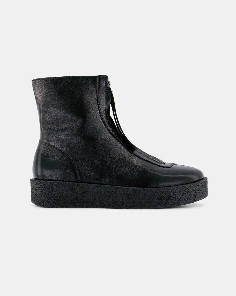 Lucent Zip Up Ankle Boots for Women - Stylish Black Crush Leather Booties | Perfect for Casual Outfits, Office Wear & Night Out