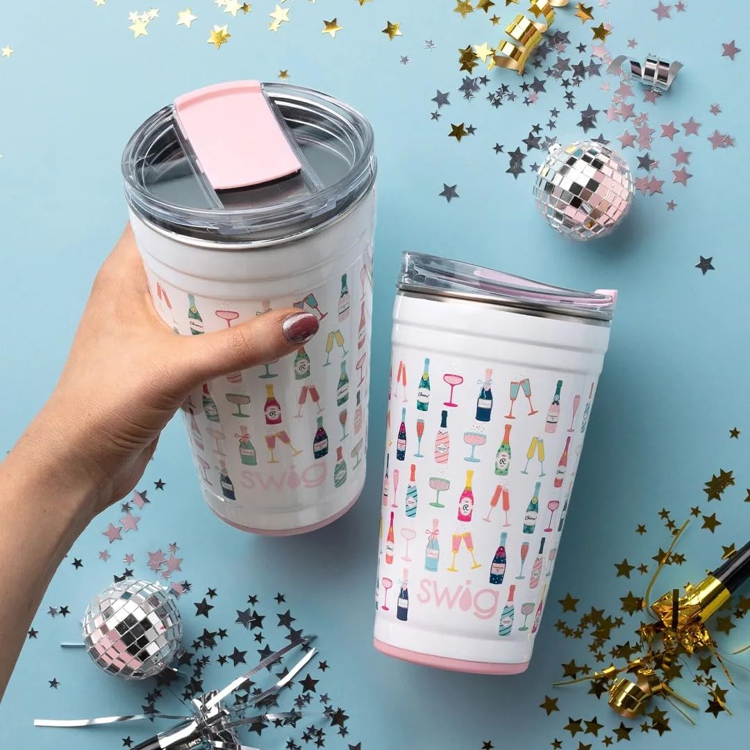 Swig Life 24oz Insulated Stainless Steel Tumbler - Stackable Travel Coffee Mug with EZ Slider Lid, Cup Holder Friendly, Reusable Thermos for Hot & Cold Drinks (Pop Fizz) - Perfect for Office, Camping, Road Trips and Outdoor Adventures