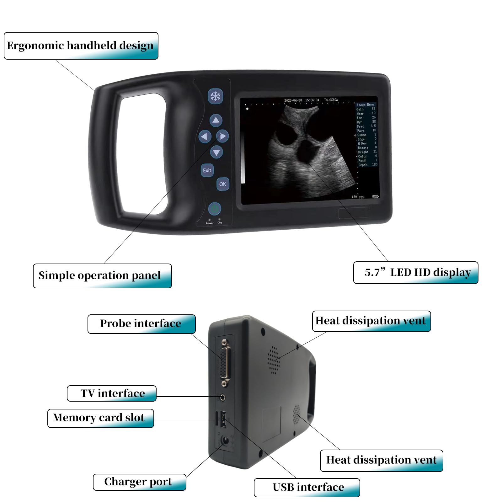 Portable Dog Ultrasound Machine for Pregnancy - 3.5MHz Convex Probe for At-Home Pet Pregnancy Testing in Dogs, Cats, Sheep, Goats & Pigs | Ideal for Veterinarians, Breeders & Farmers