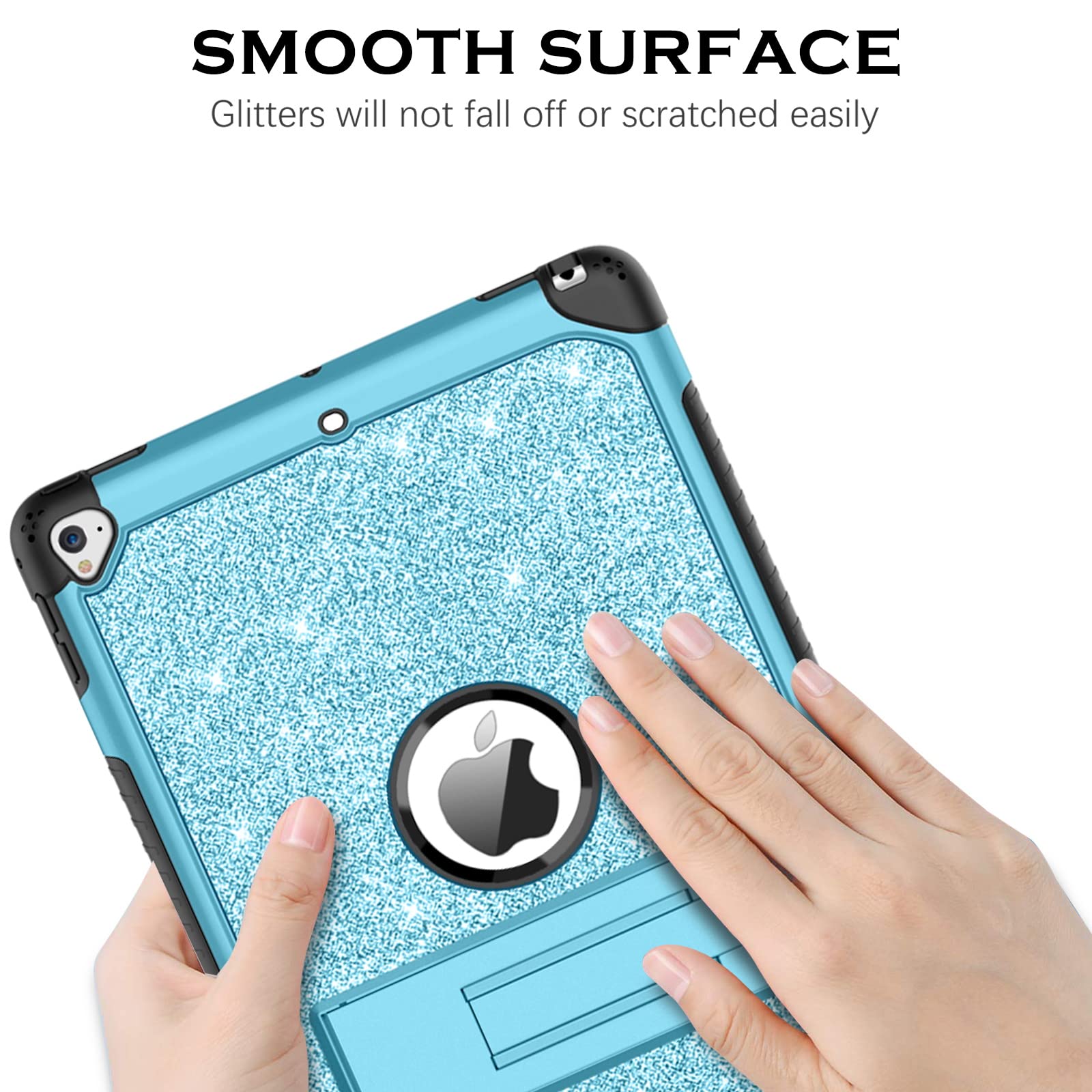 YINLAI Shockproof Protective Case for iPad 9.7 Inch (6th/5th Gen & Air 2) - Glitter Bling Kickstand Cover for Kids, Women & Girls - Perfect for School, Travel & Daily Use - Blue