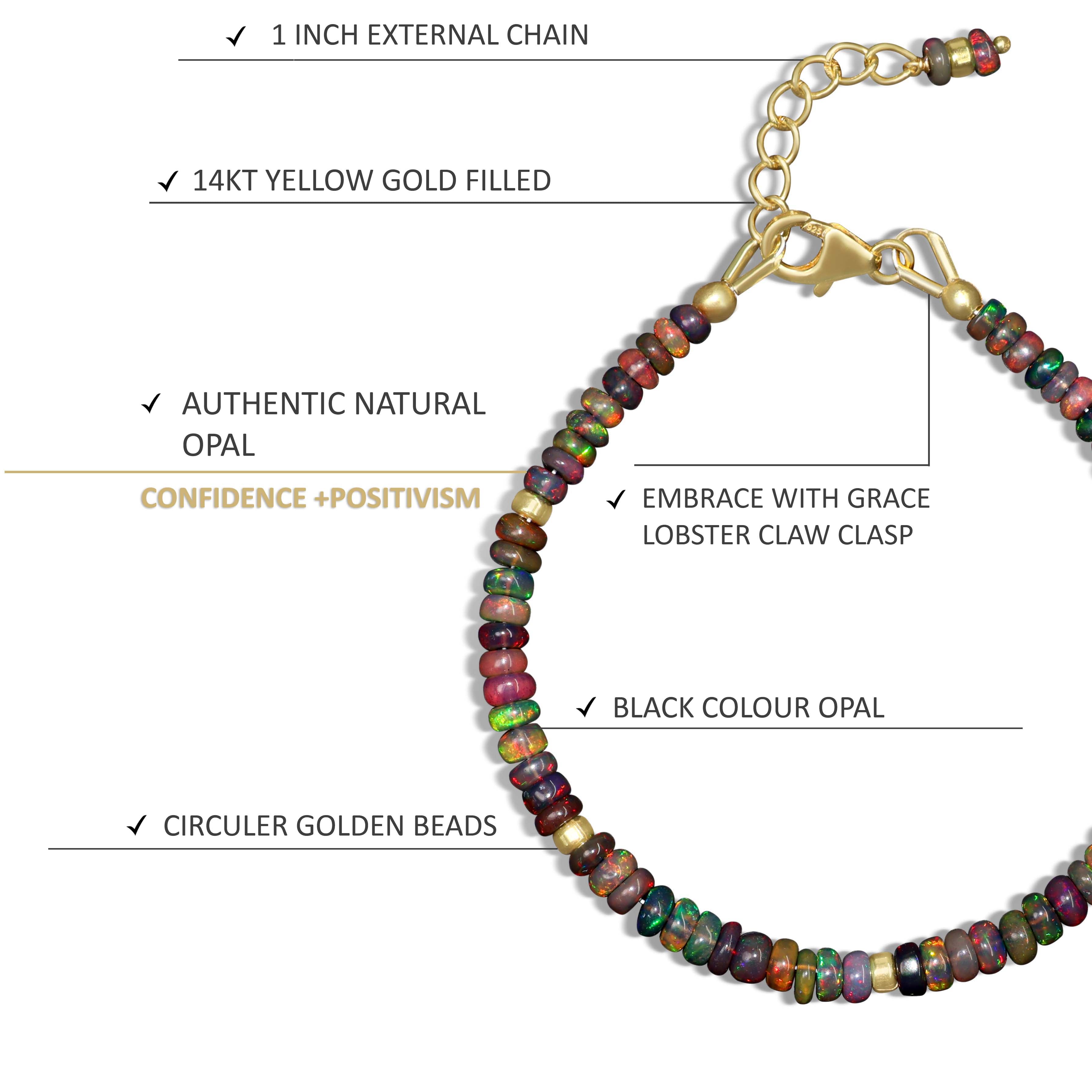 18K Gold Vermeil or 925 Sterling Silver Black Opal Bracelet for Women - Elegant Handmade Jewelry Gift for Birthday, Anniversary & Special Occasions