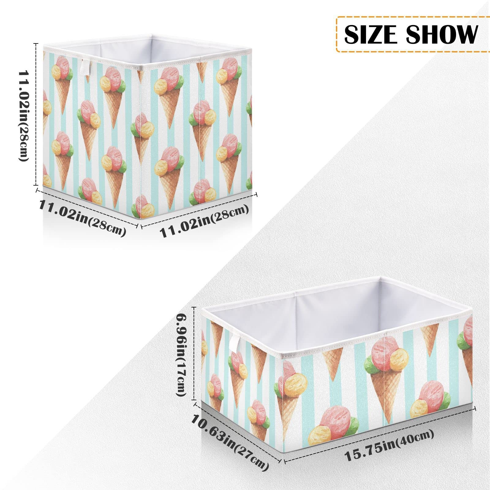 Collapsible Rectangular Storage Basket for Ice Cream, Toys & Nursery Organization - Foldable Bin Box for Living Room, Bedroom & Kids Room Storage Solutions