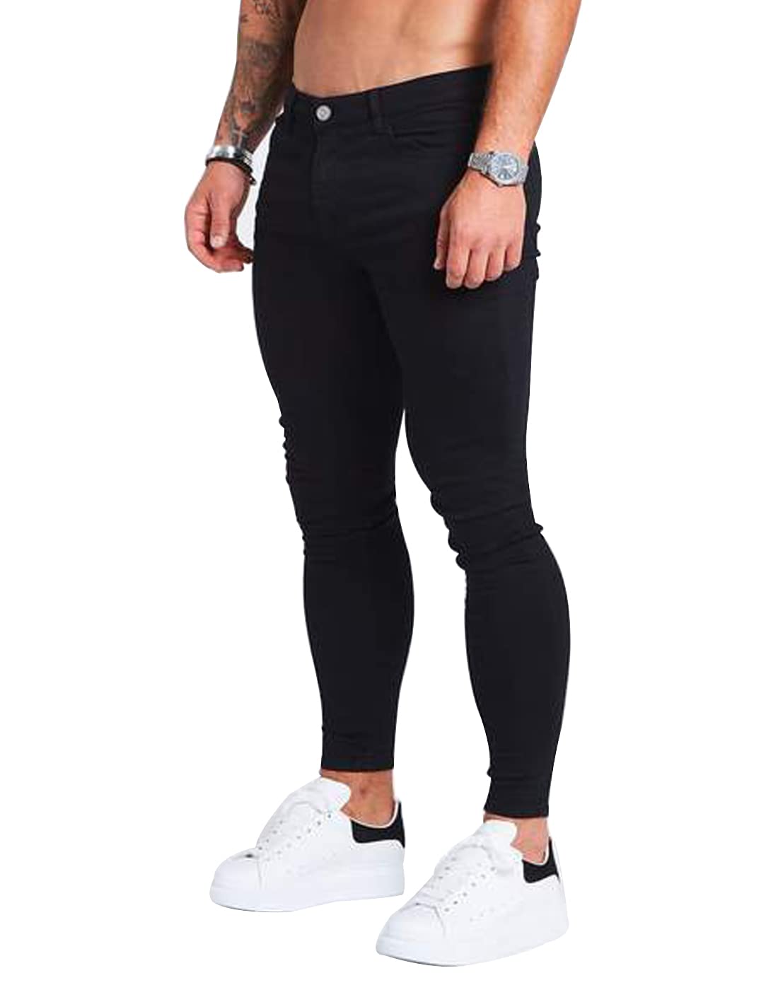 Stylish HUNGSON Men's Stretchy Ripped Skinny Jeans - Slim Fit Taped Denim Pants for Casual Wear & Night Out | Trendy Distressed Jeans for Men