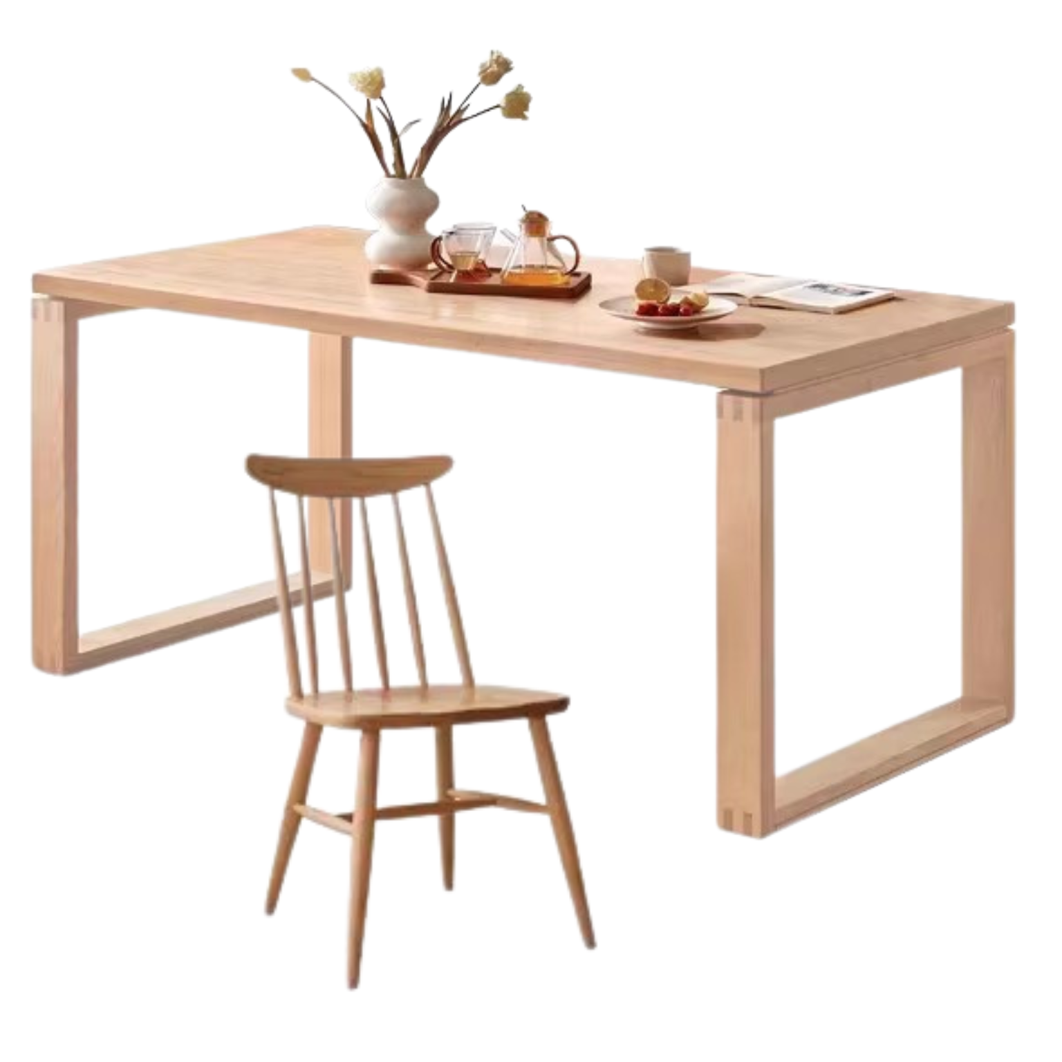 Solid Wood Dining Table - Beech & Oak Large Farmhouse Table for 8 - Perfect for Family Gatherings & Dinner Parties
