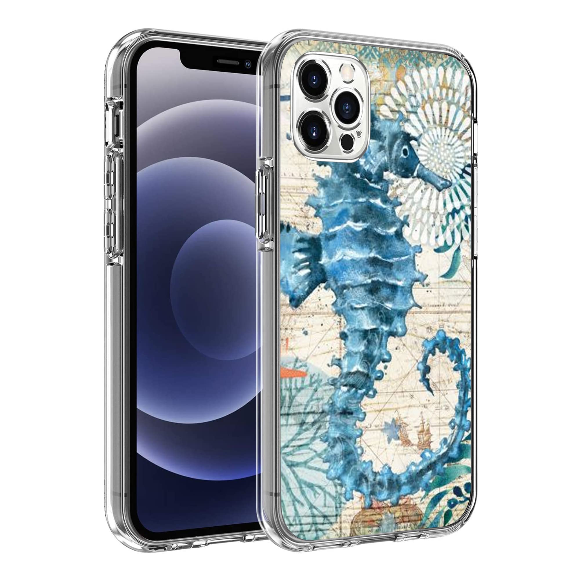 Vintage Watercolor Hippocampus Sea Animal Clear TPU Case for iPhone 13 Pro - Shockproof Slim Soft Protective Cover for Women & Men - Perfect Gift for Beach Lovers & Ocean Enthusiasts