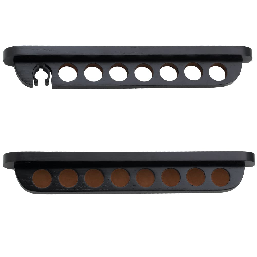 7-Piece Stained Wood Pool Cue Wall Rack with Secure Clip - Perfect for Billiards Room, Game Room, or Man Cave Decor