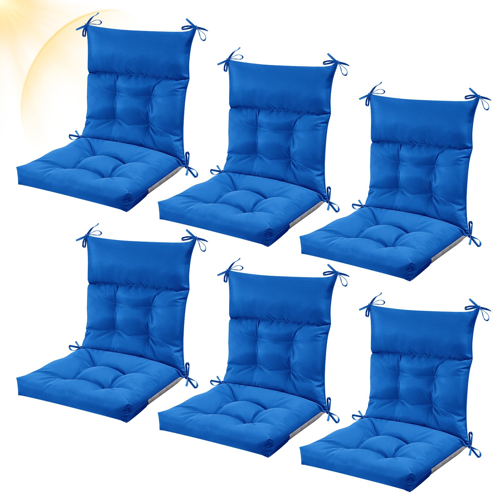 Sintuff 44 x 21 x 4 Inch Outdoor Patio Chair Cushions Set of 6 - Waterproof All-Weather Tufted Seat & Back Pillows with Ties - Perfect for Garden, Poolside, Deck, and Indoor Furniture (Blue)