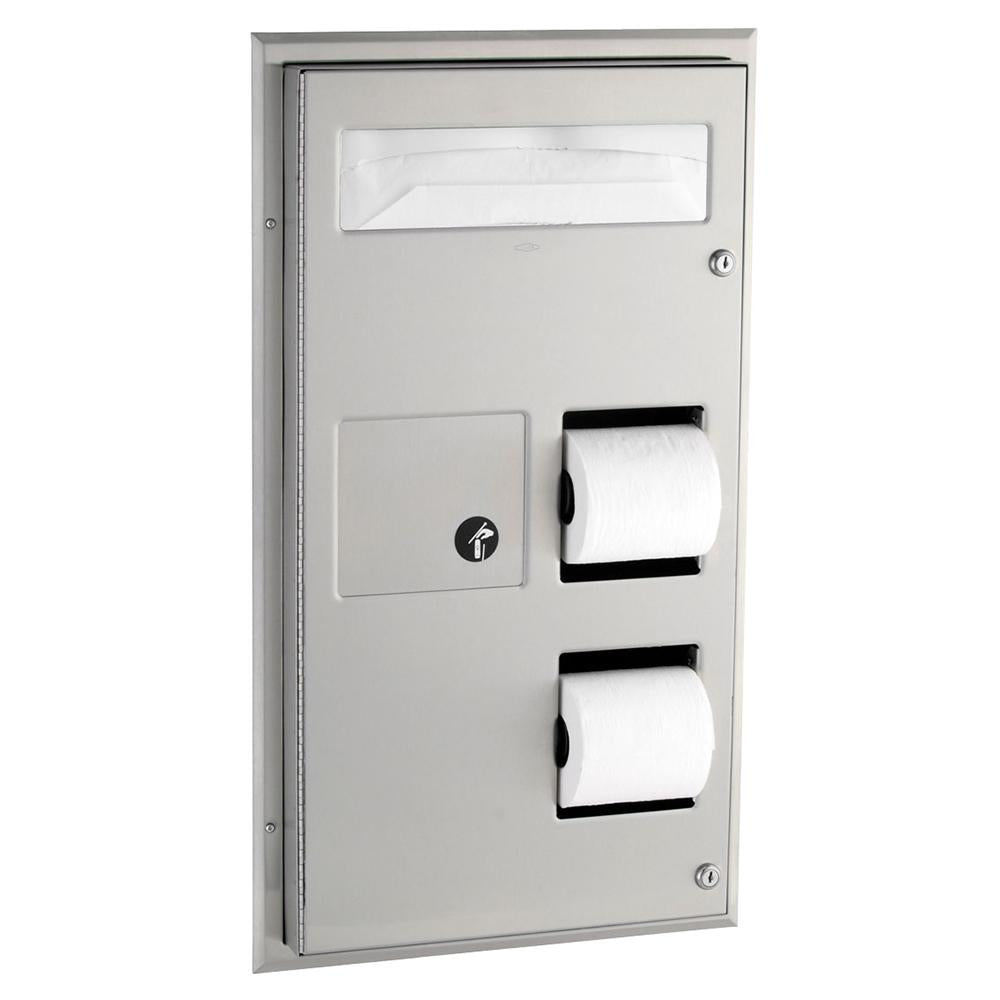 Bobrick B357 ClassicSeries Seat Cover Dispenser with Toilet Paper Dispenser & Sanitary Disposal Partition - Satin Finish for Commercial Restrooms & Public Washrooms