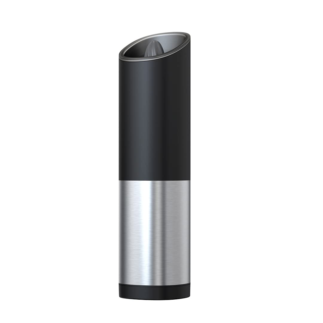 Premium Electric Gravity Pepper Grinder & Salt Mill - Adjustable Coarseness, Battery Powered with Blue LED Light, One-Hand Operation Brushed Stainless Steel (Silver) - Perfect for Kitchen, Dining Table, Camping & Gifts