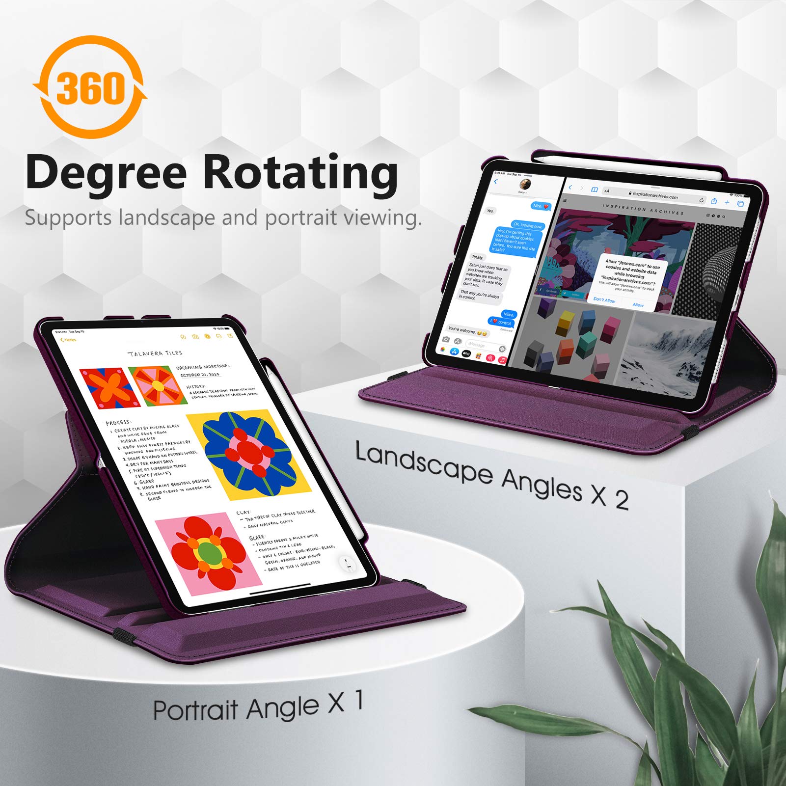 FINTIE 360° Rotating Protective Case for iPad Air 11 inch (2025/2024 M3/M2) & iPad Air 5th/4th Gen (2022/2020) - Adjustable Stand Cover with Apple Pencil Holder, Purple | Perfect for Work, Study & Entertainment