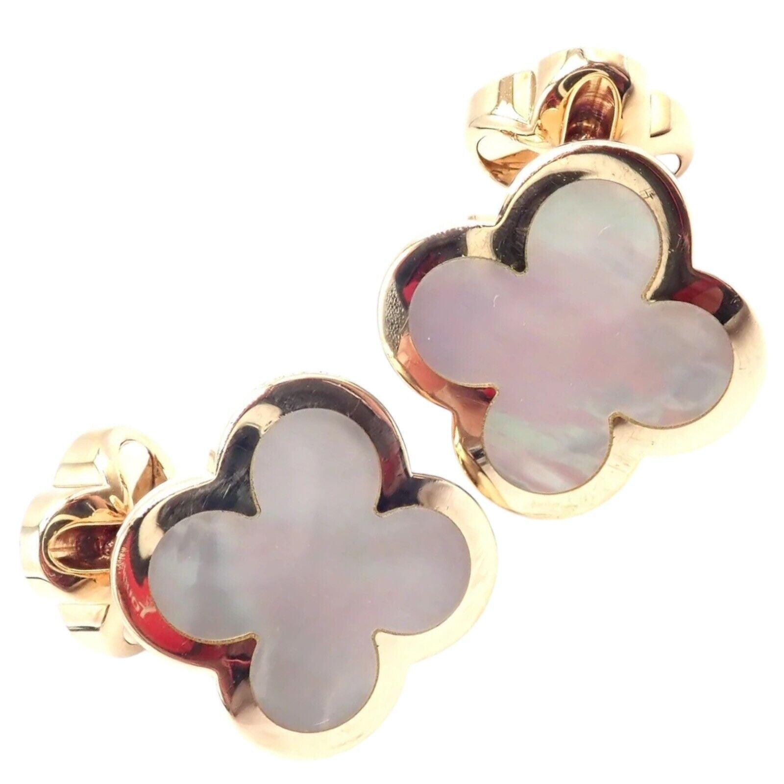 Van Cleef & Arpels 18k Yellow Gold Pure Alhambra Mother of Pearl Cufflinks - Certified Luxury Men's Jewelry for Formal Events & Weddings