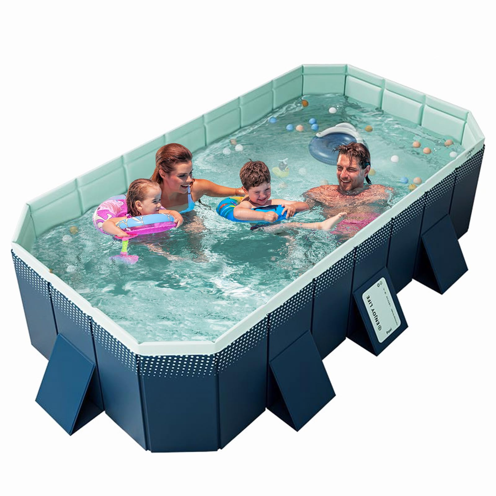 Foldable Non-Inflatable Hard Plastic Swimming Pool for Adults & Family - Collapsible Rectangle Outdoor Backyard Pool, Portable Pet Dog Bathing Tub (Dark Blue, 295cm) - Perfect for Summer Relaxation, Kids Playtime & Pet Cooling