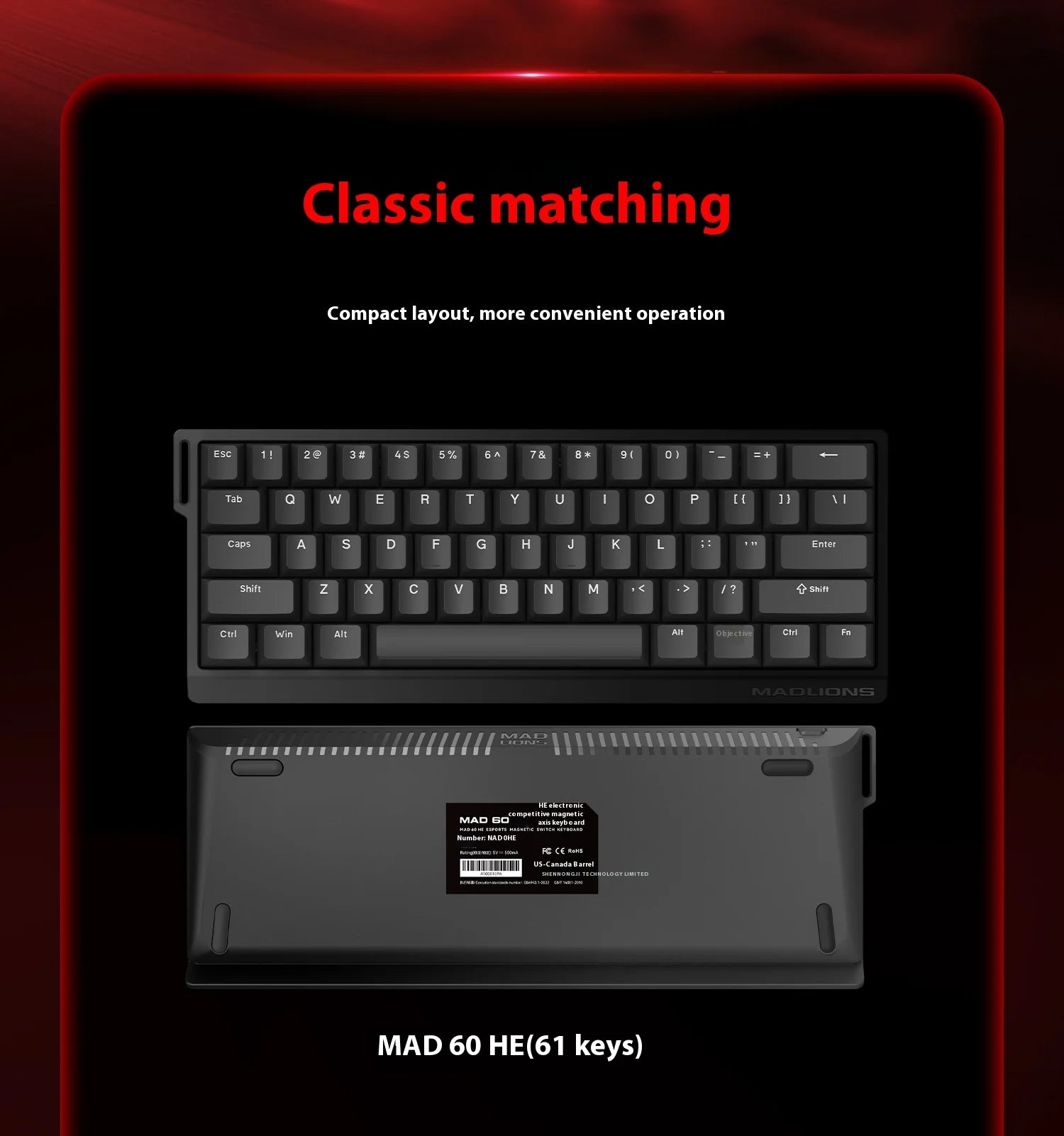 MADLIONS MAD60HE Hall Effect Rapid Trigger Mechanical Gaming Keyboard - 60% Compact Wired RGB Backlit for PC, Mac, PS5 - Perfect for FPS, MOBA & Competitive Esports Gaming