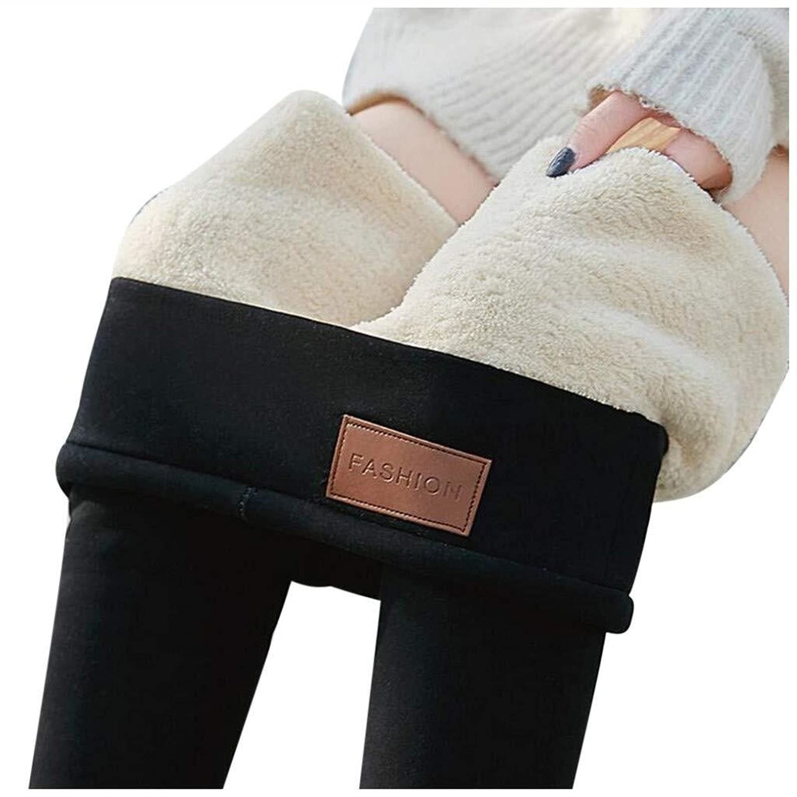 Women's Fleece Lined Thermal Leggings - Thick Winter Tights with Elastic Waist, Solid Color Warm Pants for Yoga, Running & Cold Weather Outfits
