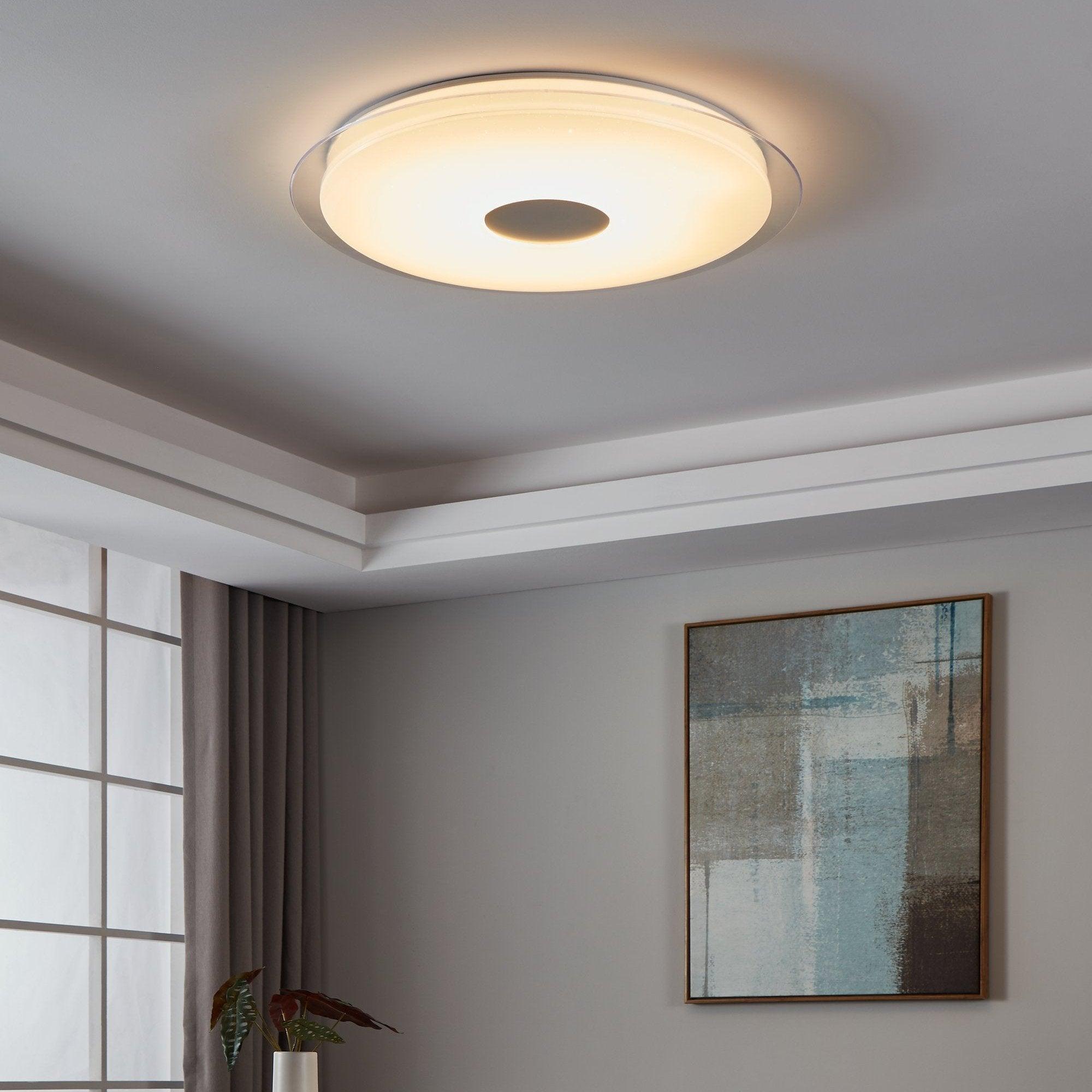 Eglo Connect Lanciano Z Smart LED Round Chrome Ceiling Flush Mount Light 30-inch - Modern Smart Home Lighting for Bedroom, Living Room & Kitchen