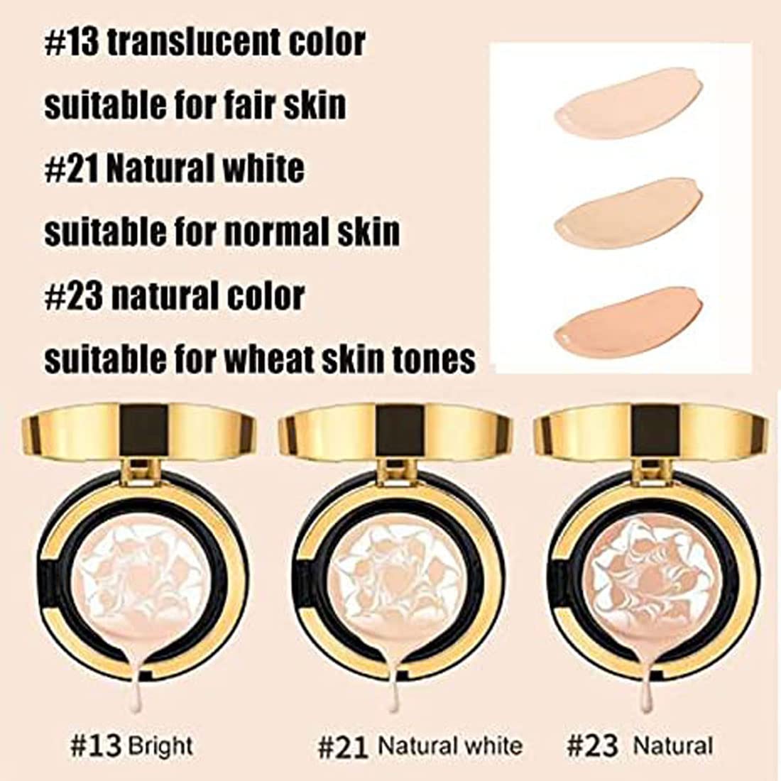 MZV Air Cushion BB Cream - Waterproof Foundation with Water Bead Technology, Tricolor Latte Concealer Cushion for Moisturizing & Brightening Skin | Evens Skin Tone, Lightweight 14g (#23 Natural) | Perfect for Daily Makeup, Touch-Ups & On-The-Go Beauty