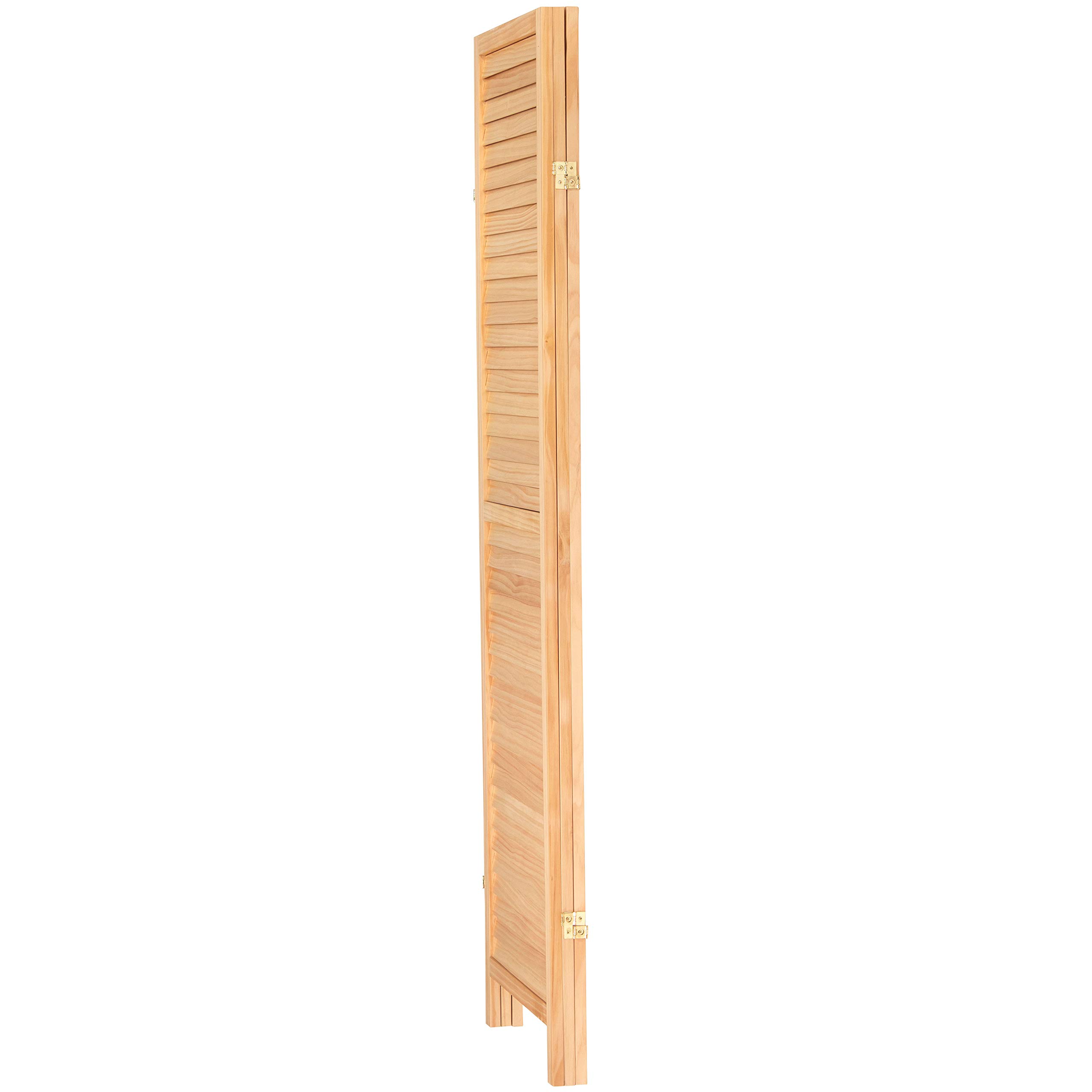 6 ft. Tall Wooden Louvered Room Divider - Natural 3 Panel Folding Privacy Screen for Home, Office & Outdoor Use | Red Lantern Design | Space Partition & Decoration