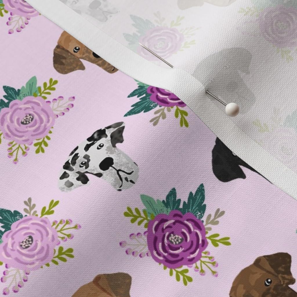Great Dane Floral Dog Print Fabric - Lavender Flowers Pet Portrait on Petal Signature Cotton by The Yard for Sewing, Quilting, Apparel & Home Decor | Perfect for DIY Crafts, Dog-Themed Projects & Pet Lover Gifts