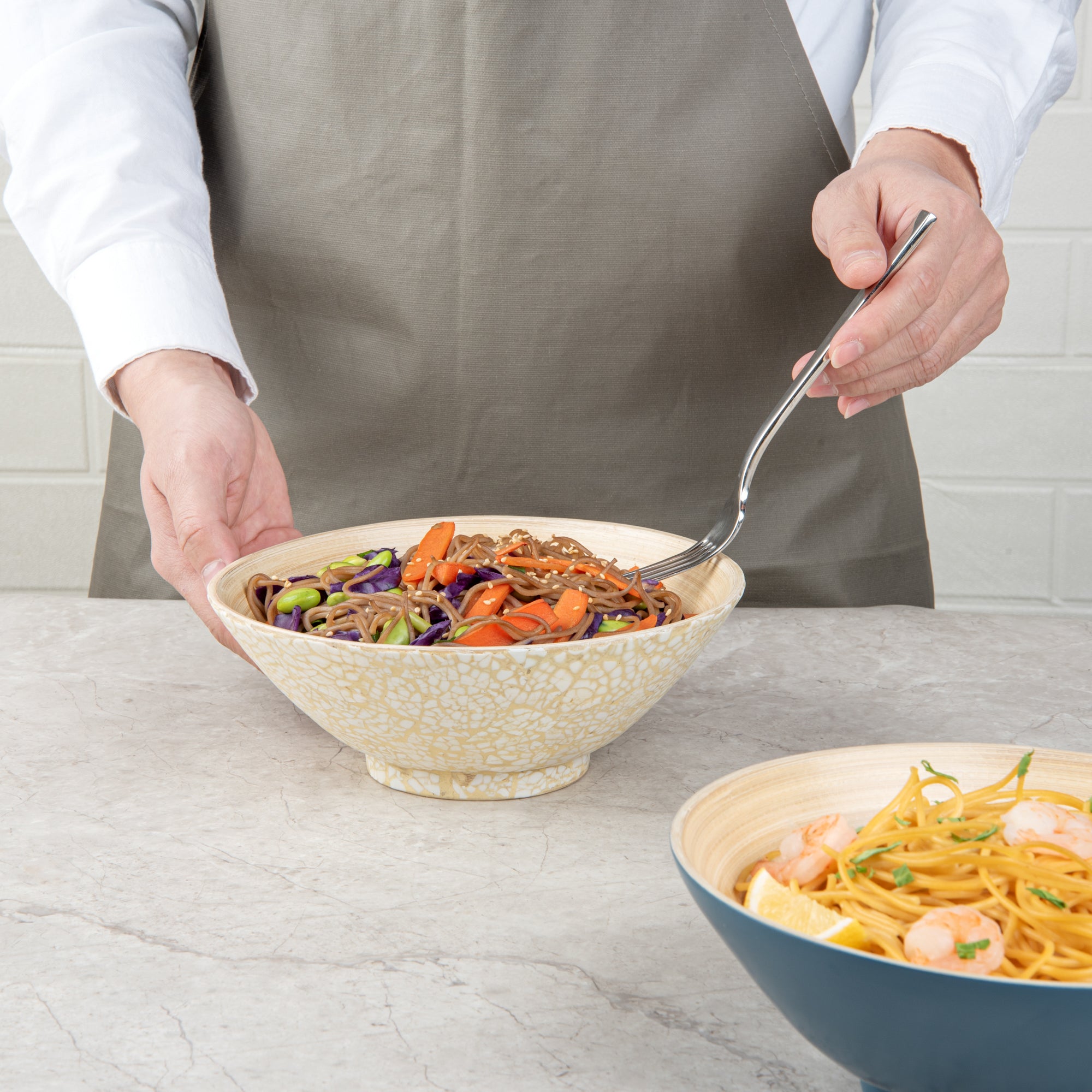 Bambuddha 29 oz Round Beige Spun Bamboo Serving Bowl - 8.25