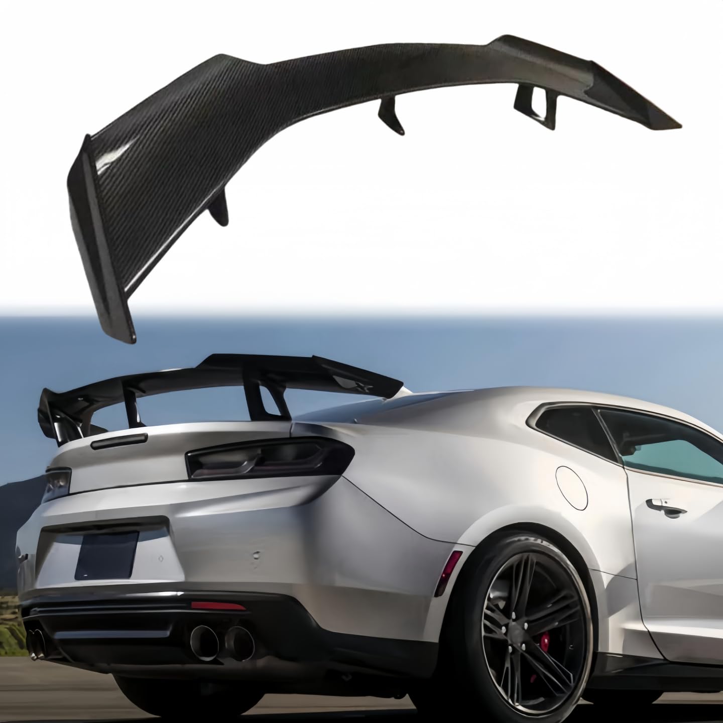 ZL1 1LE Style Carbon Fiber Print Trunk Spoiler Wing Kit for Chevrolet Camaro SS RS LT ZL1 2016-2024 Models | No Drill Installation | Enhances Aerodynamics & Sporty Look for Street Racing & Car Shows