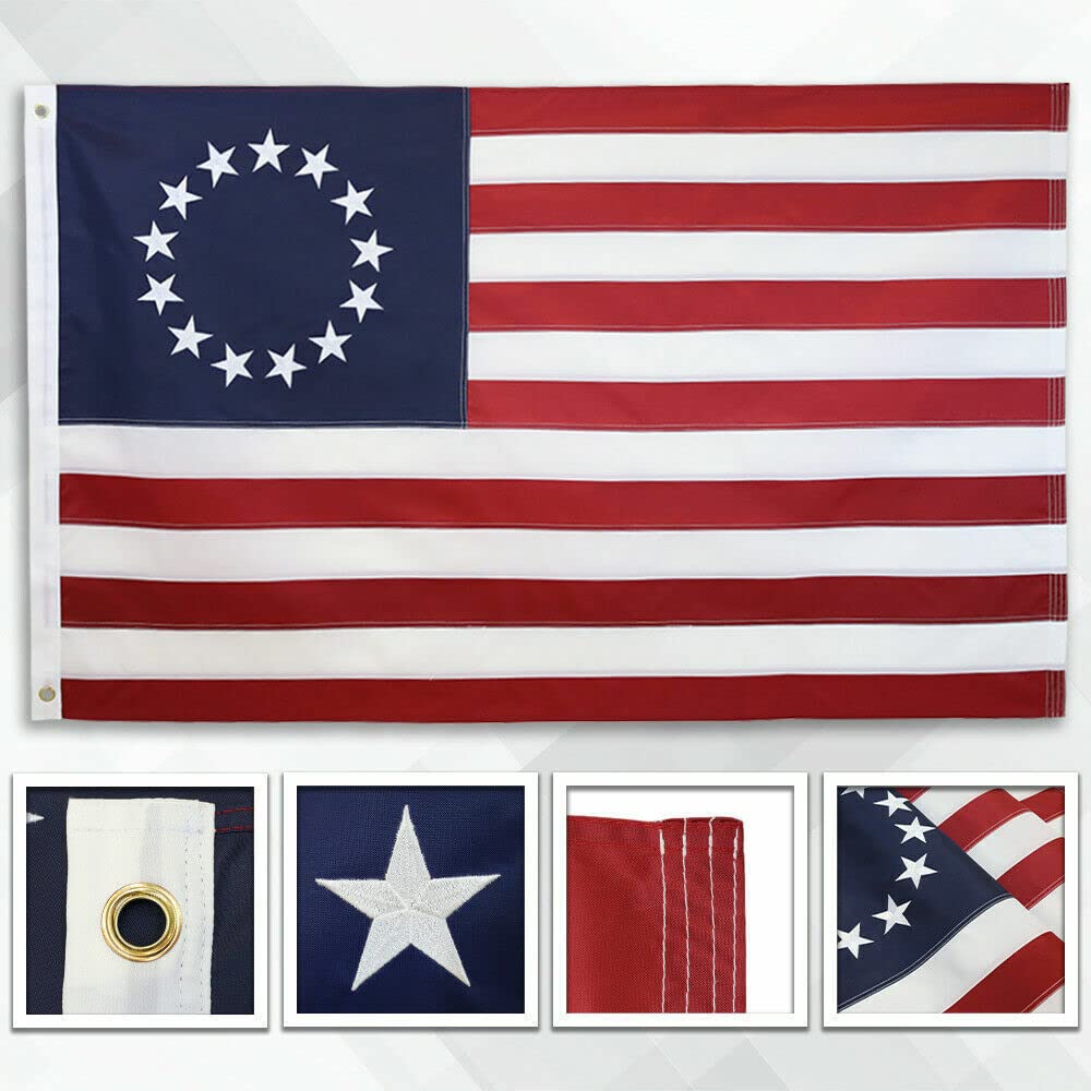 Vintage Embroidered Betsy Ross American Flag 3x5 ft - Historical 210D Polyester House Flag with Fade-Resistant Colors - Perfect for Patriotic Home Decor, Front Porch Display & 4th of July Celebrations