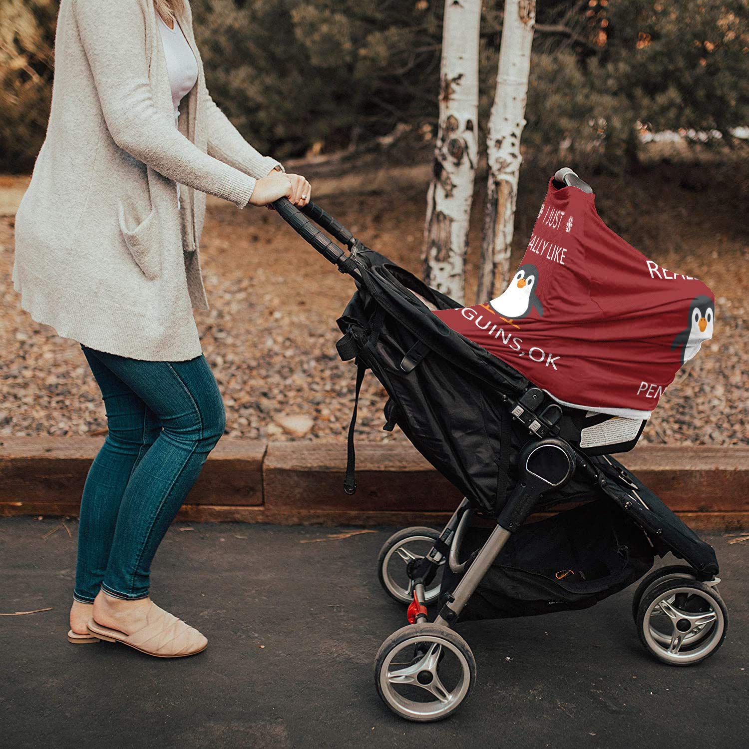 Premium Nursing Cover for Breastfeeding - Super Soft Cotton Multi-Use Baby Cover - Car Seat Canopy, Shopping Cart Cover, Stroller Blanket (Penguin Print) - Perfect for On-the-Go Moms & Outdoor Activities