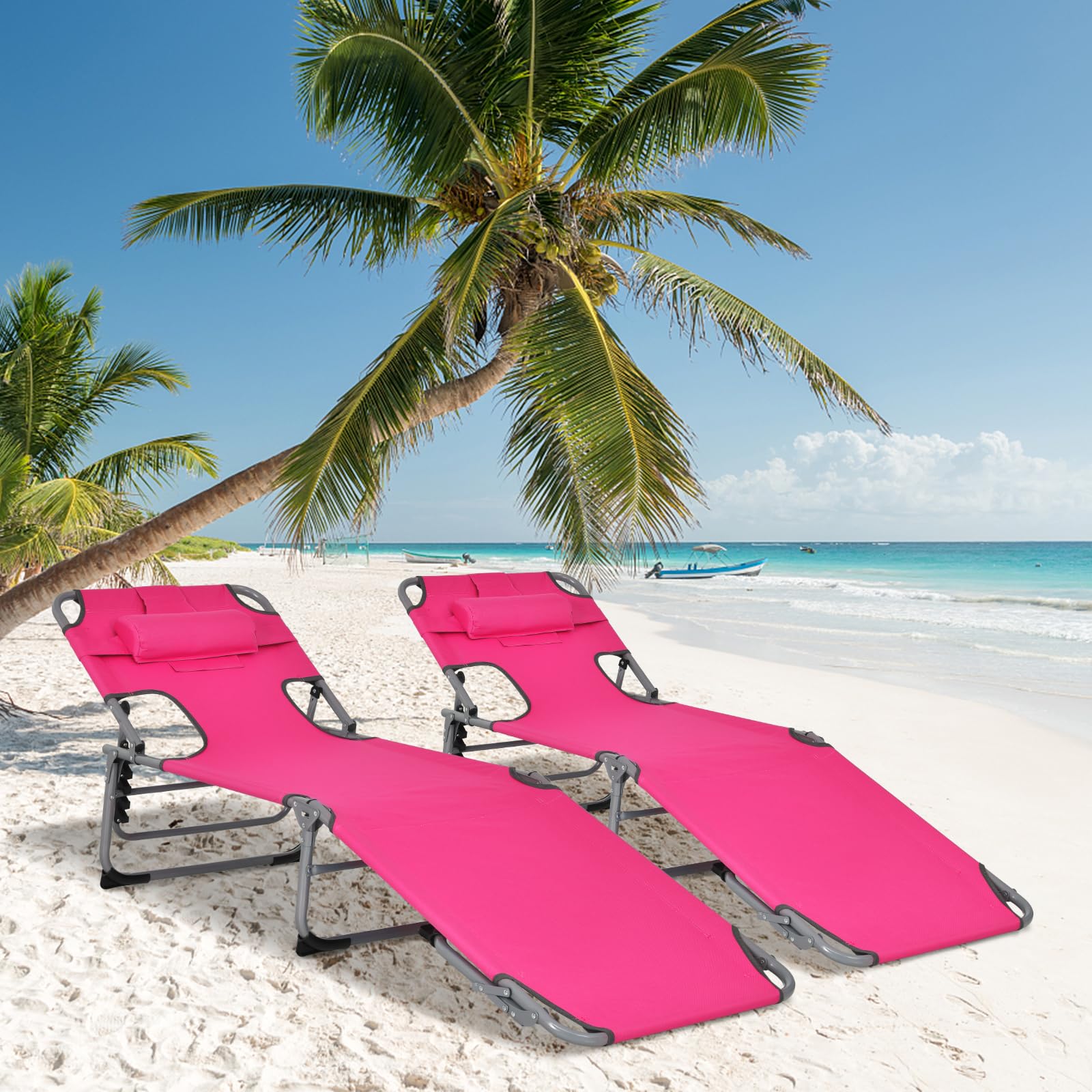 Tangkula Adjustable Folding Beach Chaise Lounge Chair with Face Hole & Side Pocket - Portable Reclining Sunbathing Chair for Poolside, Backyard, Patio - Perfect for Tanning, Relaxing by the Ocean or Outdoor Lounging